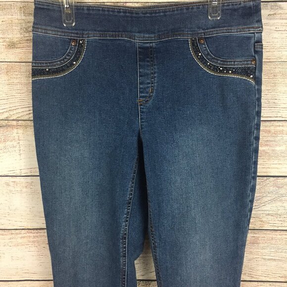 Chico's Pull-On Jeans Rhinestones Embellished Medium Wash Size 1 - Picture 4 of 12